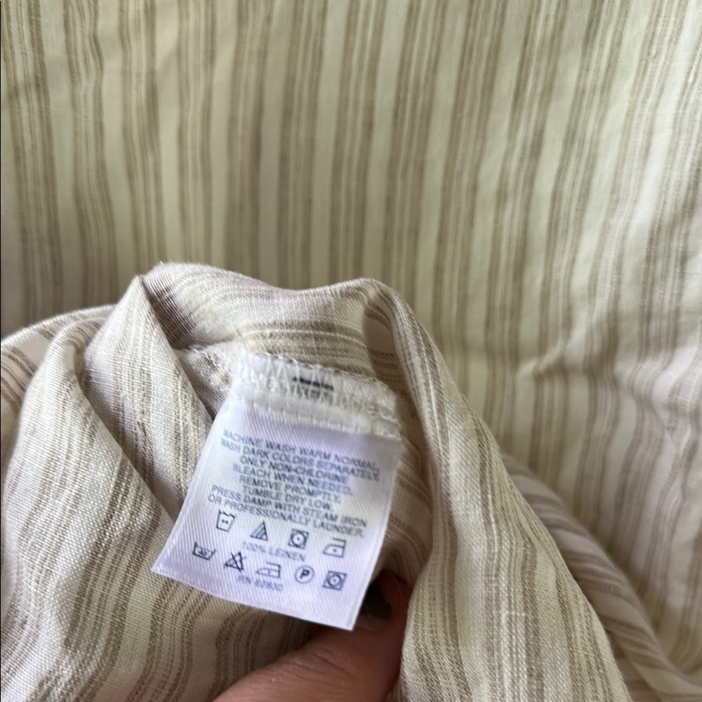 Linen Lands’ End Striped Button Down Shirt Sz 12 - Picture 12 of 13